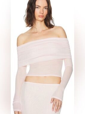 NWT-HELSA SHEER KNIT OFF THE SHOULDER TOP IN BALLET PINK- SIZE L- 100% VISCOSE